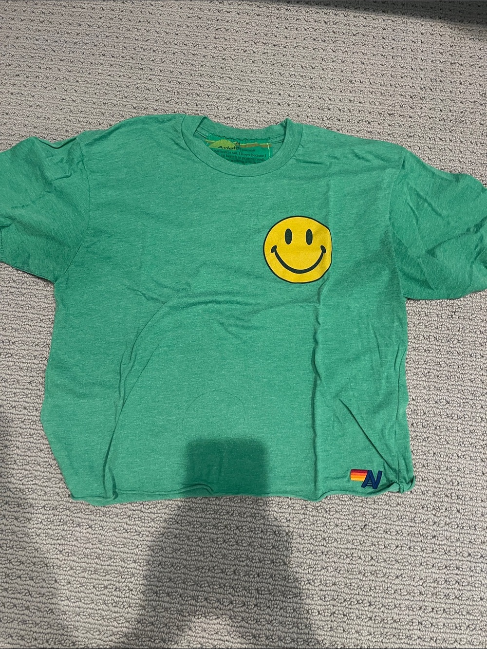 Aviator Nation Green Short Sleeve Tee with Yellow Smiley